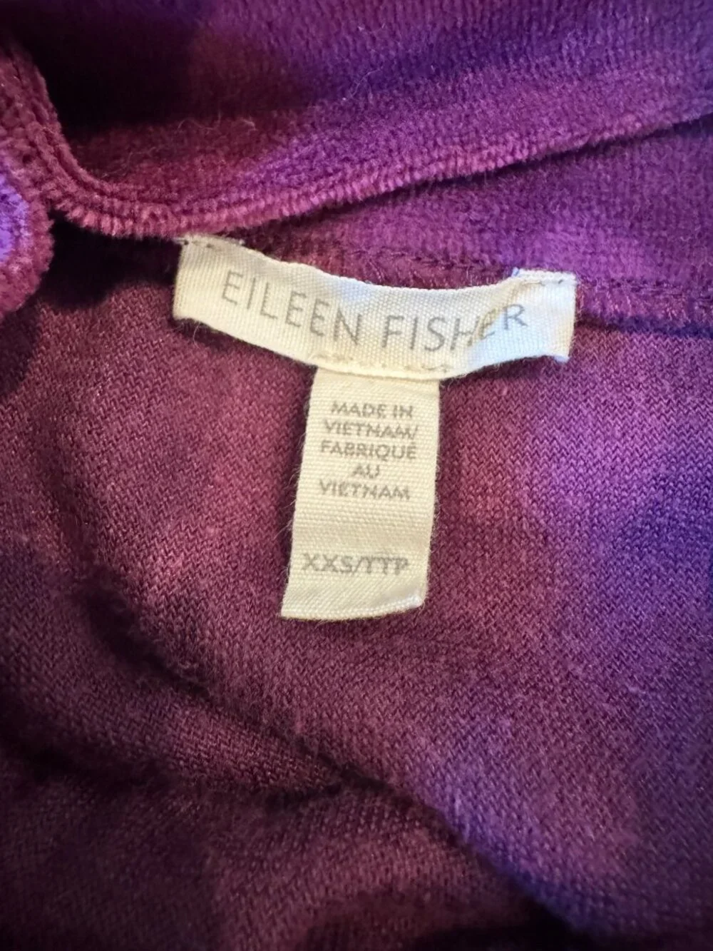 Eileen Fisher Funnel Neck Box Top Purple Velour Velvet Long Sleeve XXS NWOT - Picture 4 of 6